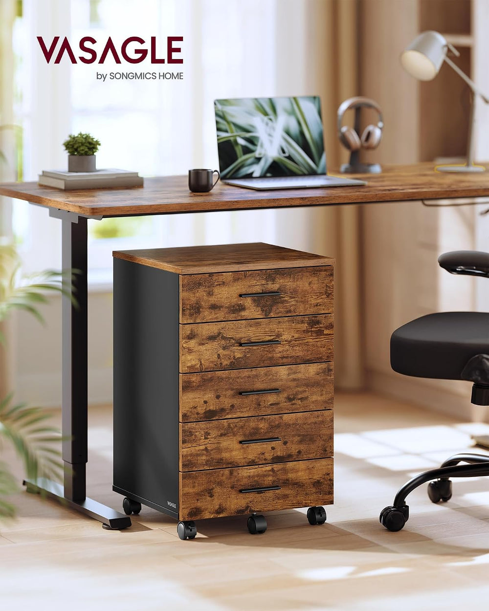 VASAGLE File Cabinet, Mobile Pedestal Filing Cabinet with Wheels