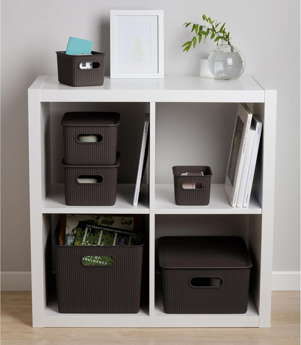 Decorative Plastic Basket Lidded Home Storage Bins Organizer Baskets, Large B...