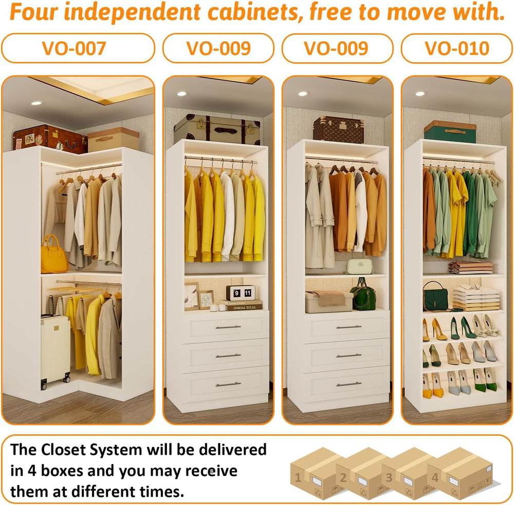 Closet System of 4 Set, 8.5FT-18.5FT Closet Organizer Systems with 6 Drawers ...