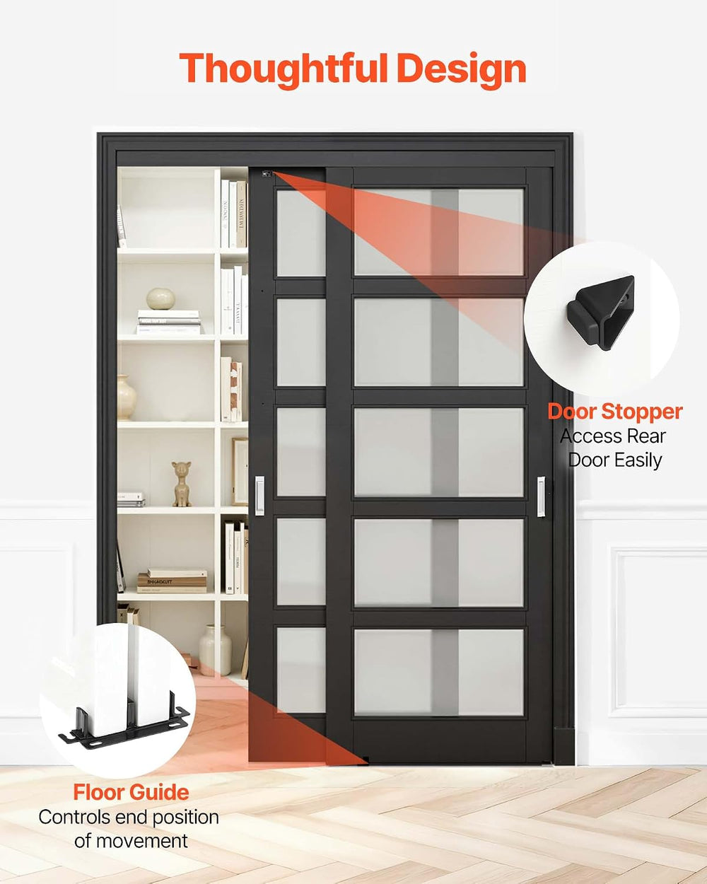 VEVOR Bypass Sliding Door Hardware Kit, 5 ft Aluminum Alloy Dual-Track Bypass...