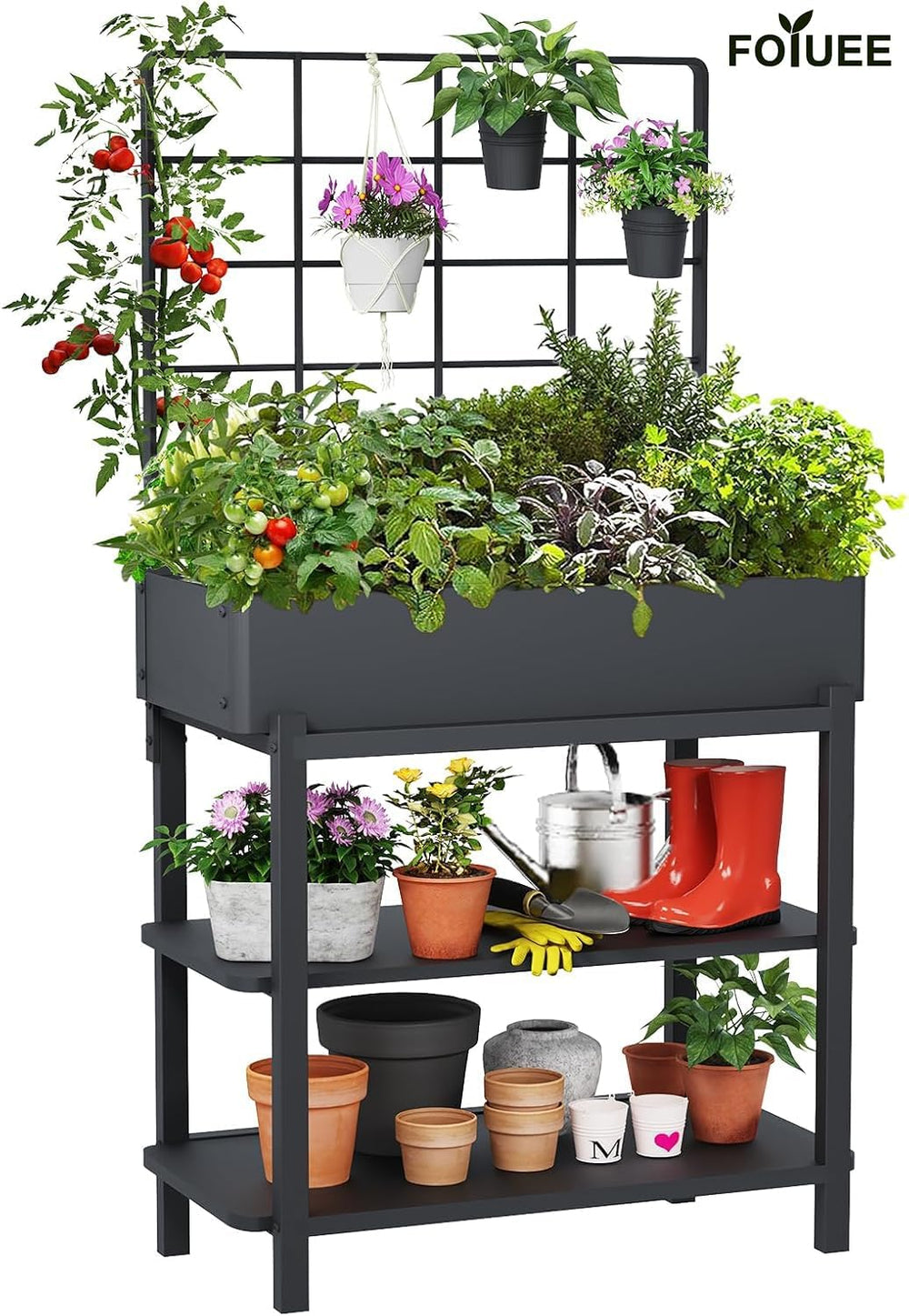 Metal Raised Garden Bed with Trellis & Legs