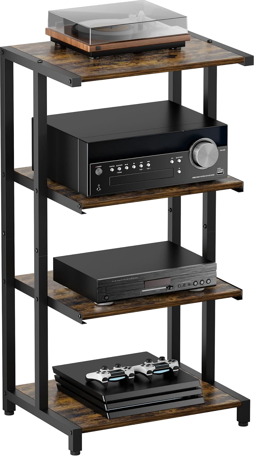 4-Tier Wooden Media Stand, AV Media Stand Corner Shelf for TV Accessories/Aud...