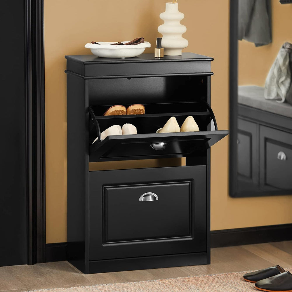 SoBuy Small Shoe Cabinet, Slim Shoe Rack 2 Flip-Drawers, Thin Shoe Storage Cu...
