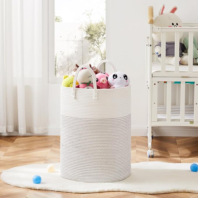 Laundry Basket, Woven Cotton Rope Laundry Hamper, Versatile Storage