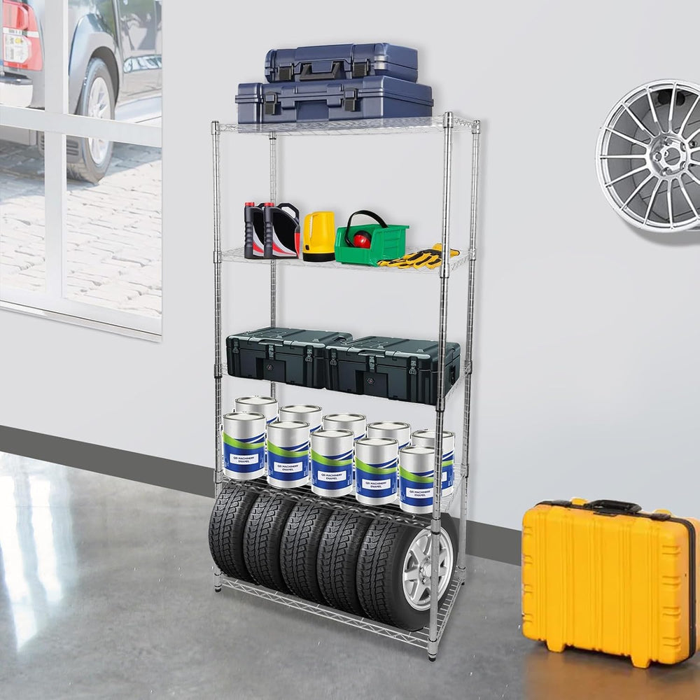Whitmor 5 Tier Storage Shelves, Heavy Duty with Wheels, Adjustable Steel Orga...