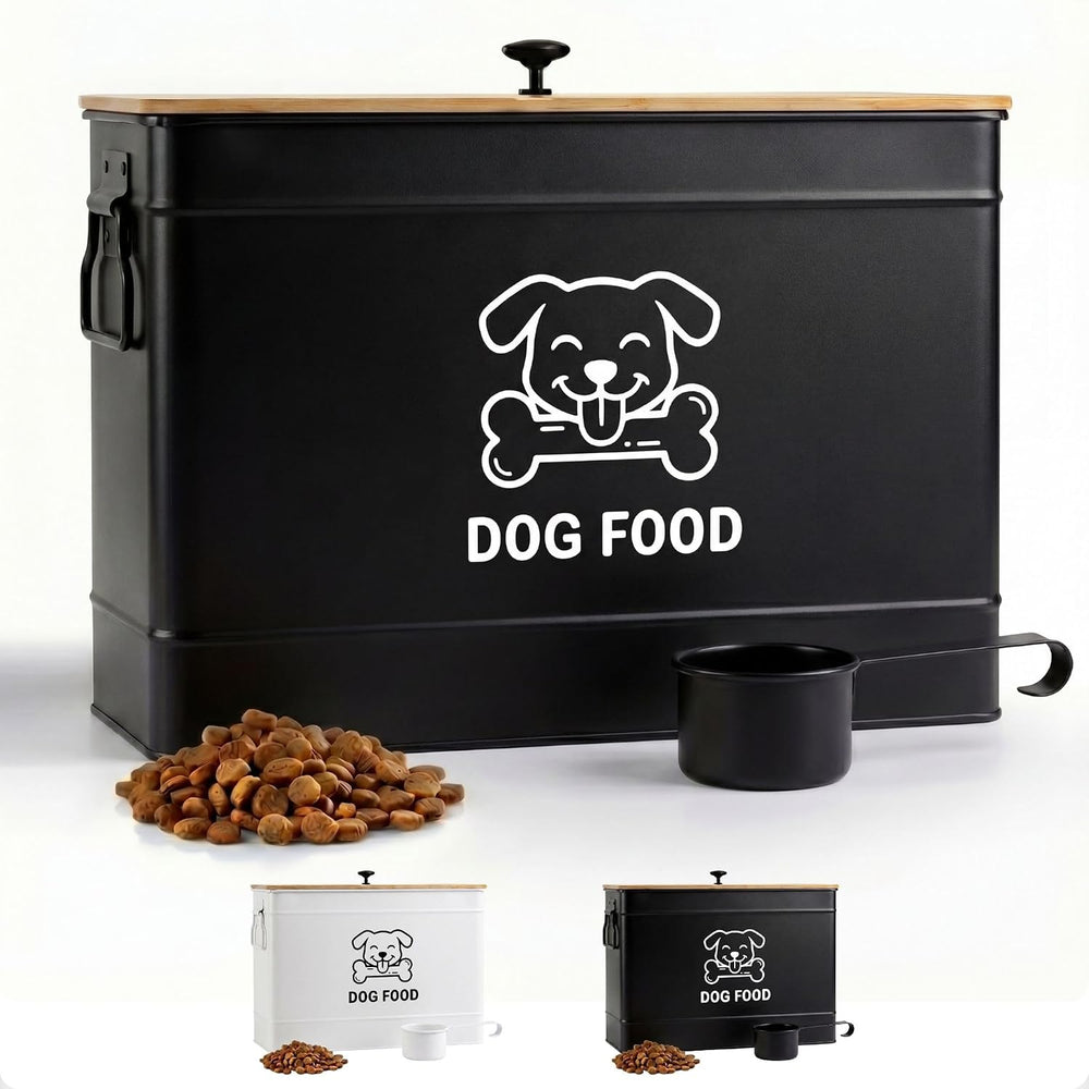 Metal Dog Food Container 15-20 lbs w/ Airtight Bamboo Lid, 70 Cup Capacity