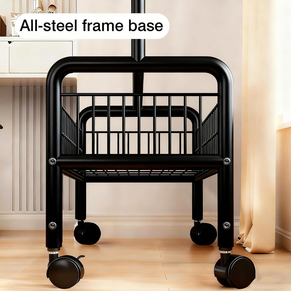 MYUPDALIN Rolling Metal Clothes Rack with Shelves & Storage Basket, Black