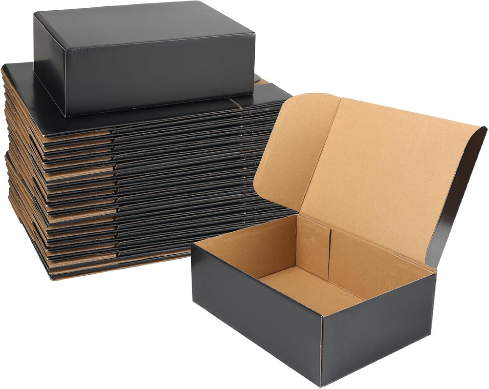 Black 12x9x4 Shipping Boxes Set of 25, Corrugated Cardboard Mailer Boxes with...