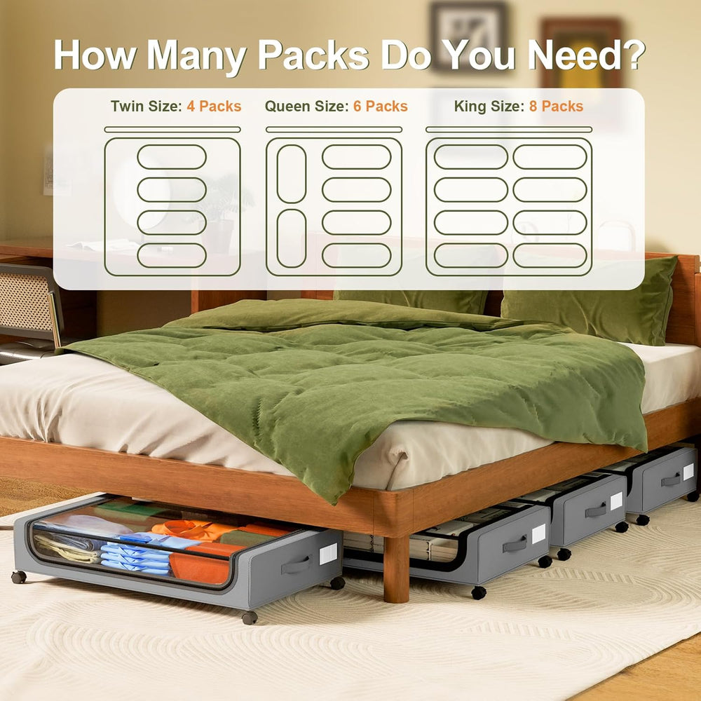 GoMaihe Under Bed Storage with Wheels 48L Grey 4-Pack