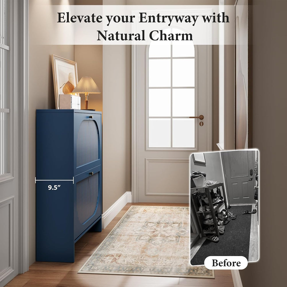 Nicetree Fluted Shoe Cabinet for Entryway, Modern Shoe Rack with Anti-Tip Pro...