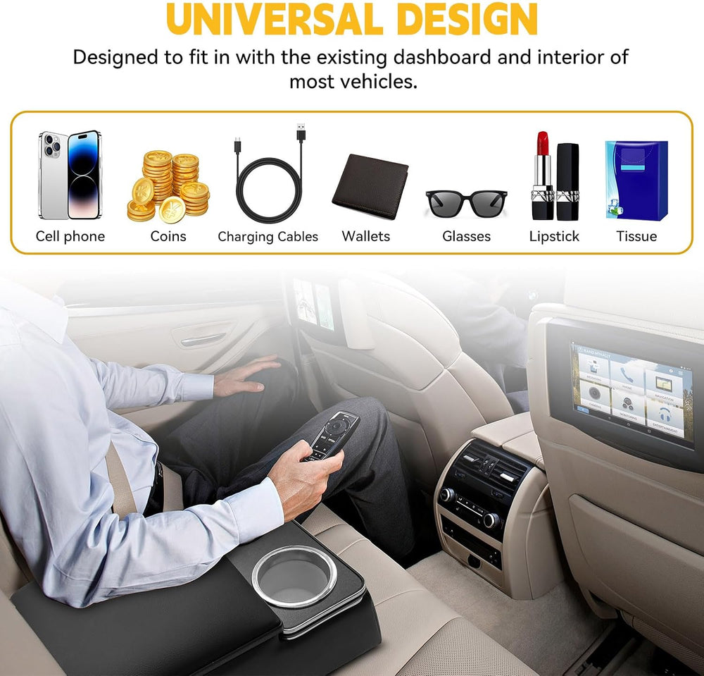 TENGBASE Universal Truck Seat Organizer with Armrest & Padded Lid, Black ...