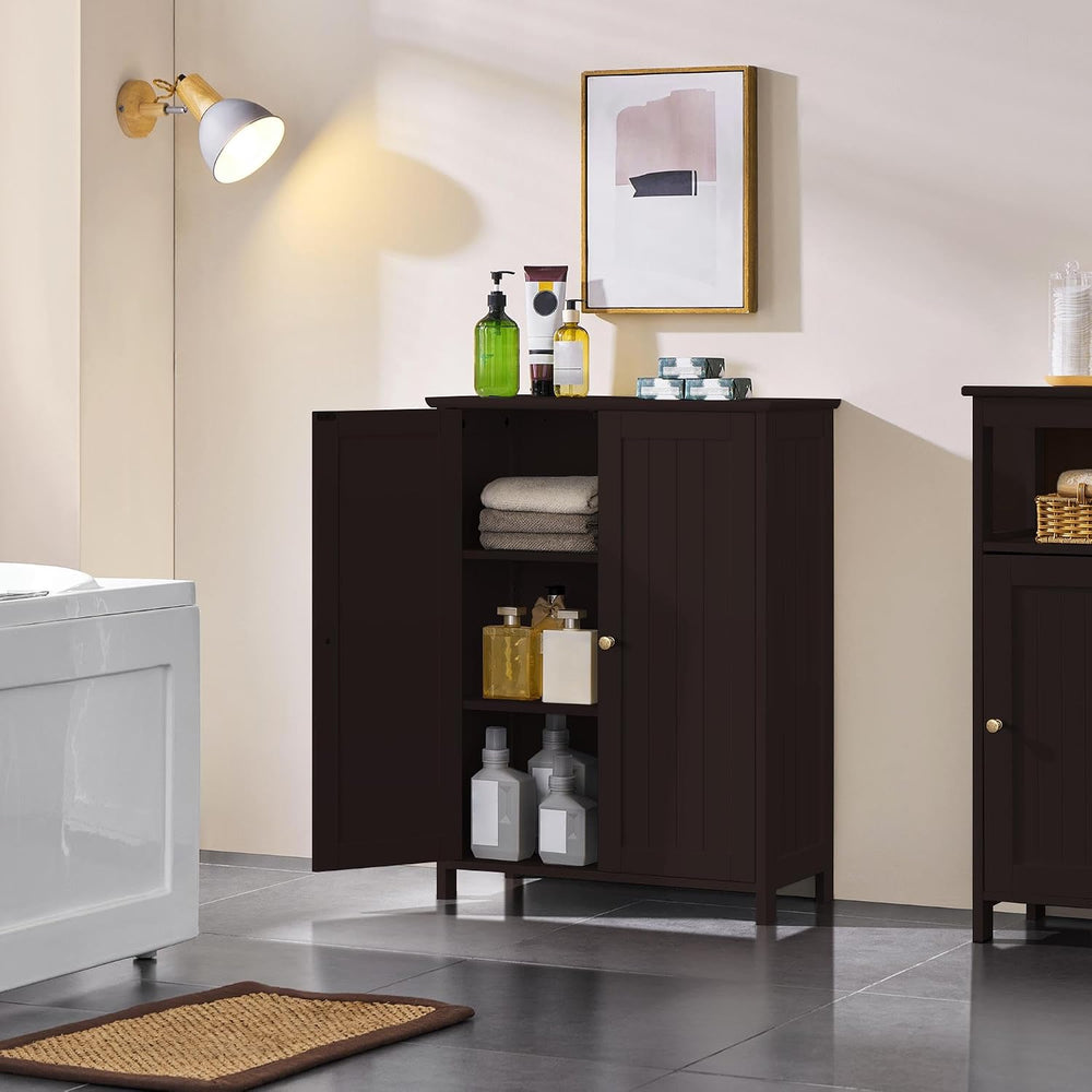 Yaheetech Small Bathroom Storage Cabinet for Towels with 2 Doors, Espresso