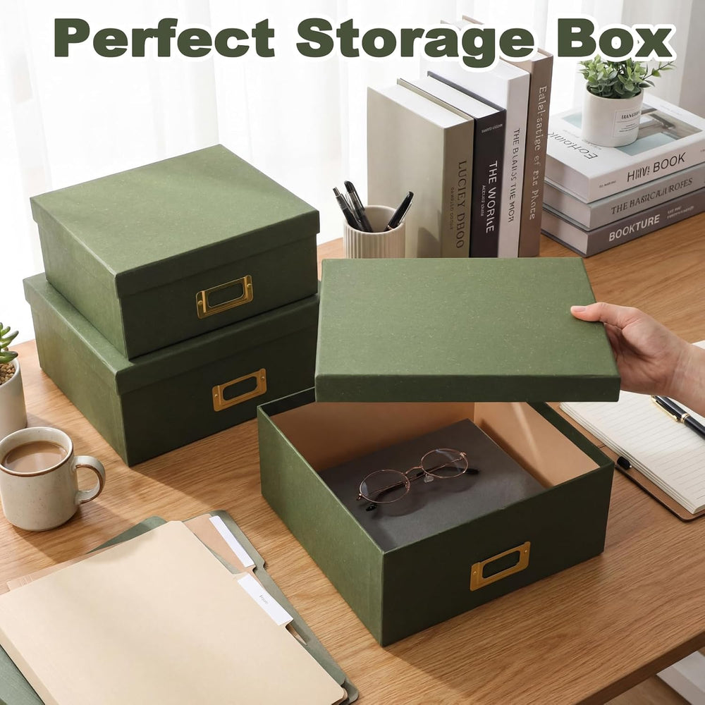 Eaasty Set of 4 Decorative Storage Boxes with Lids, Kraft Paper Boxes with Go...