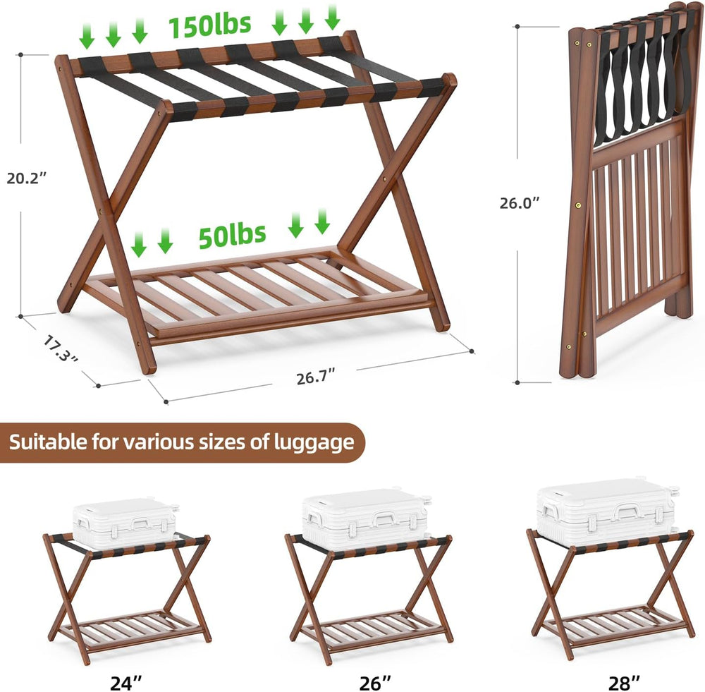 2 Pack Bamboo Luggage Rack for Guest Room, 26.77" Folding Wide Suitcase ...
