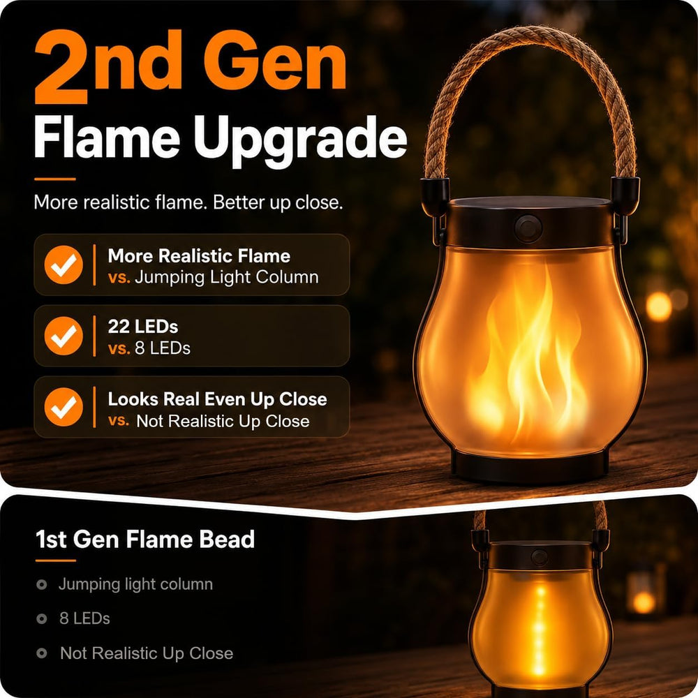 Solar Lanterns Outdoor Waterproof 4-Pack, 2nd Gen Flickering Flame Effect