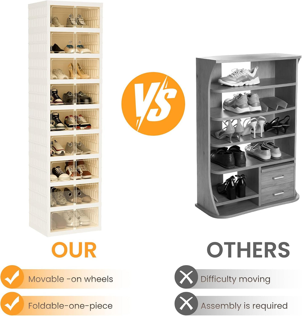 Foldable Shoe Organizer Storage Box, Portable Extra Large Folding Shoe Rack f...