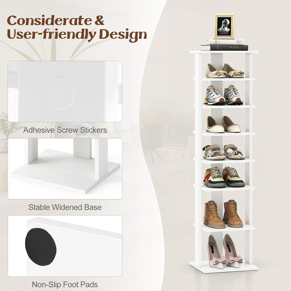 8-Tier Vertical Shoe Rack, Narrow Shoe Storage Organizer, White
