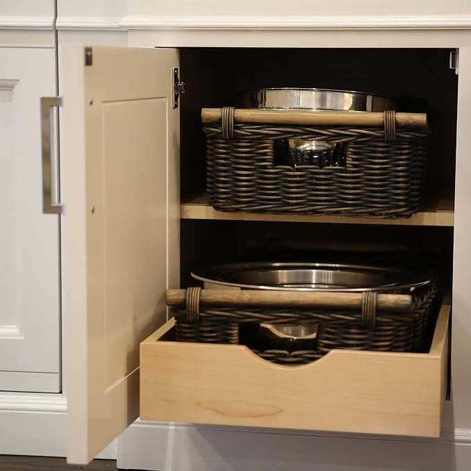 The Basket Lady Low Pole Handle Wicker Storage Basket, 19.5 in L x 12.5 in W x