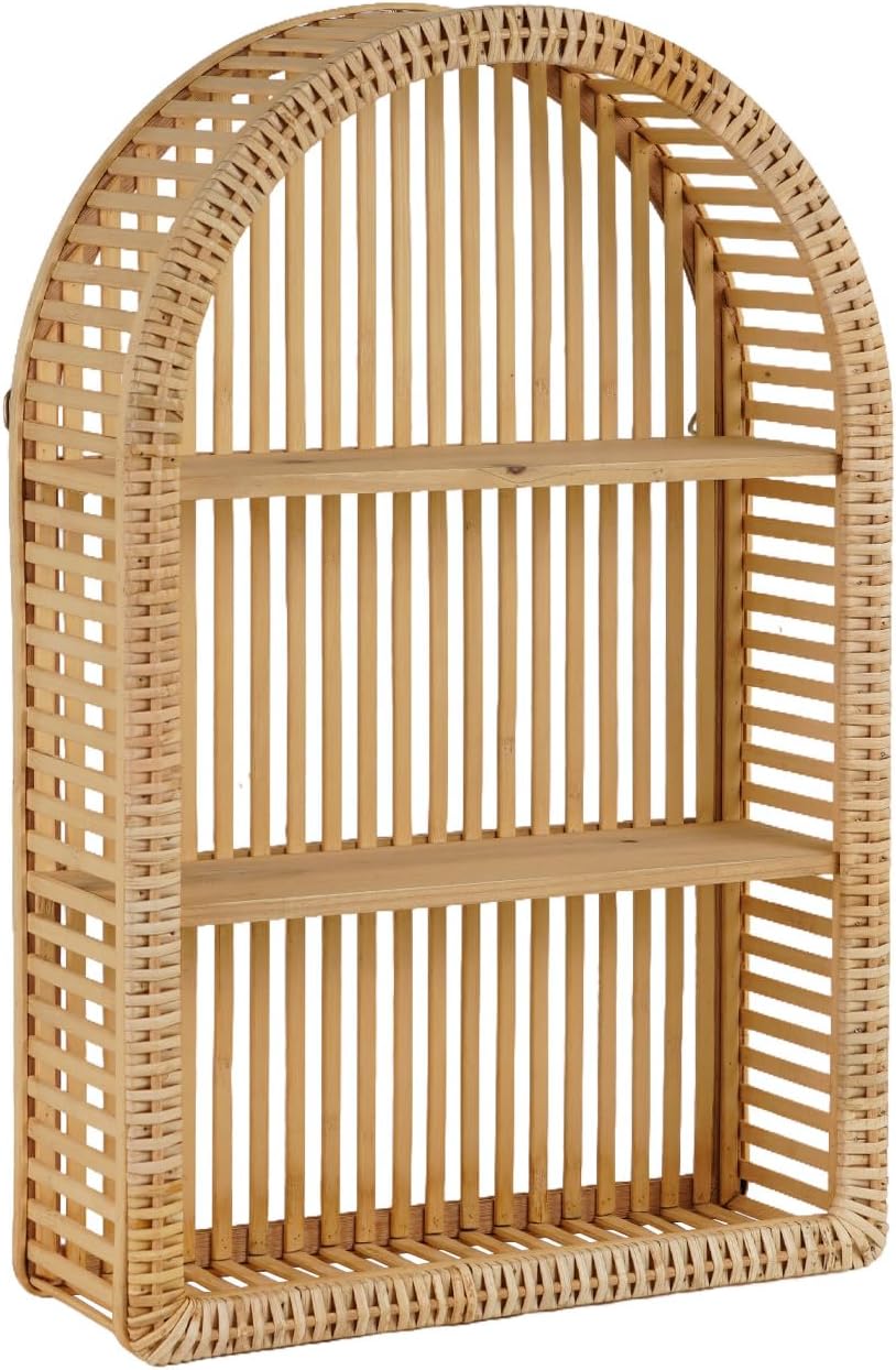 Rattan Wall Shelf - 3 Tier Boho Arch Hanging Shelves Handcraft Floating Shelf...