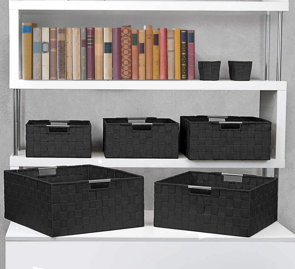 Sorbus Baskets for Organizing, 7-Piece Hand-Woven Storage Set (Black)