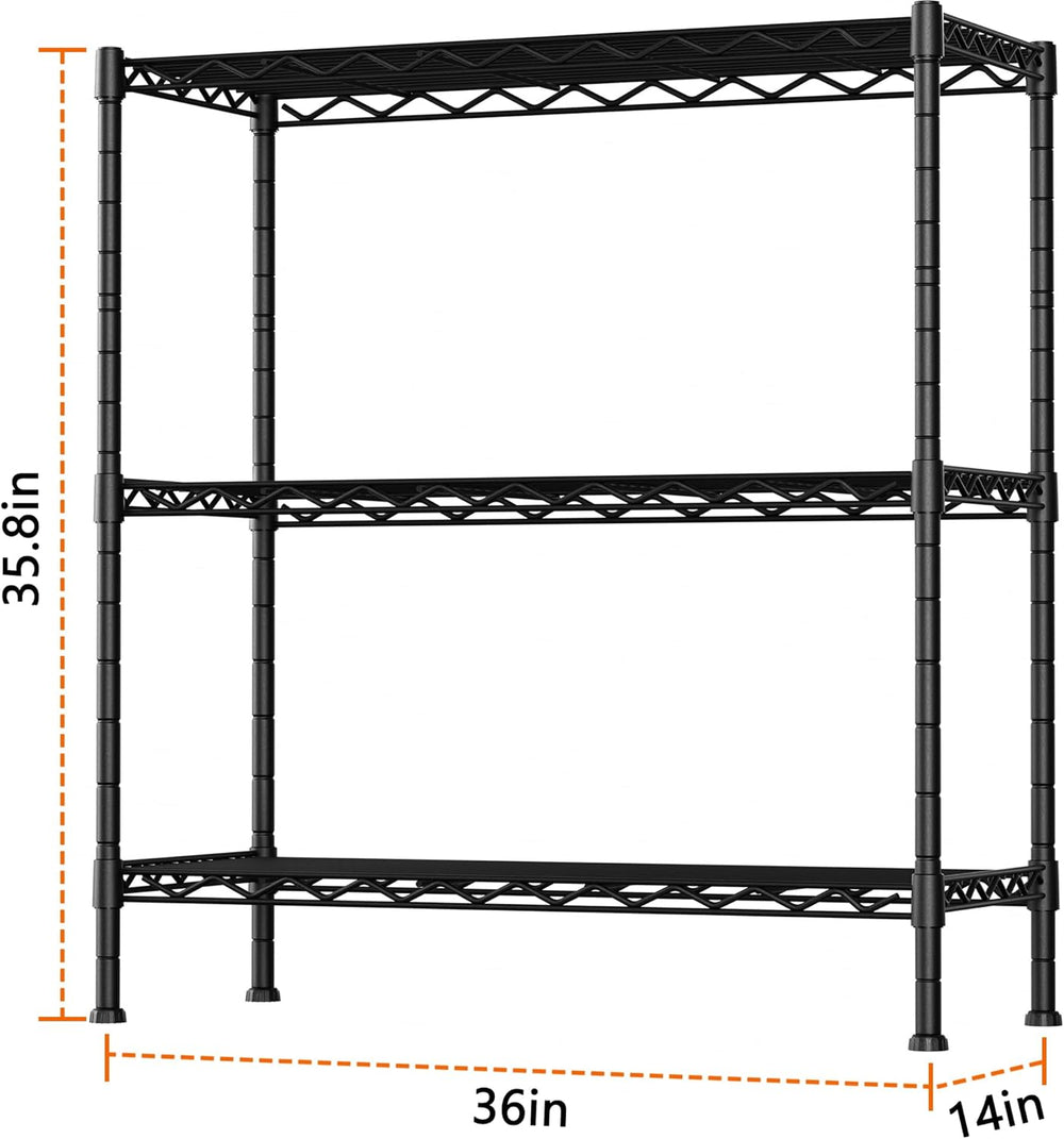 Soywey 3-Shelf Adjustable Heavy Duty Storage Shelves,36" Wx14 Dx35.8 H M...