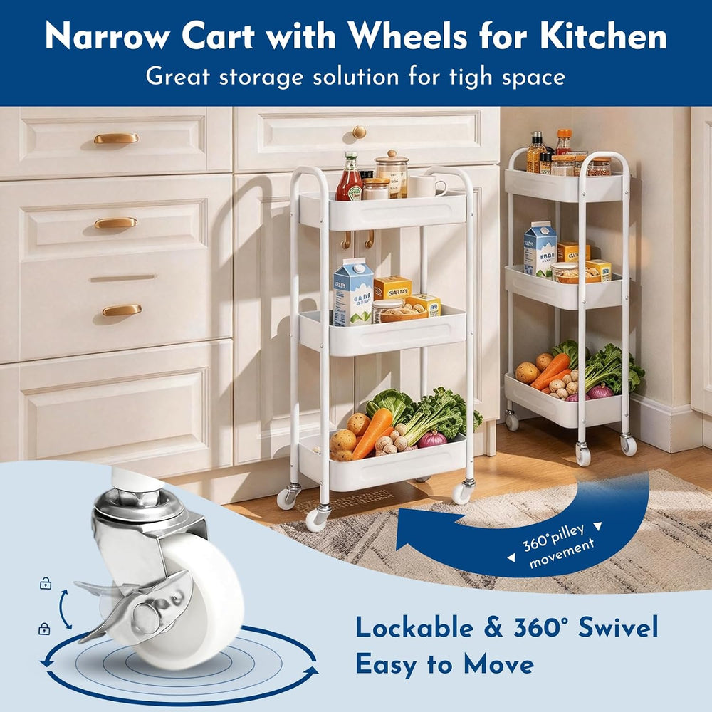 3 Tier Narrow Rolling Storage Cart for Laundry Room Bathroom Kitchen, 7.1'...