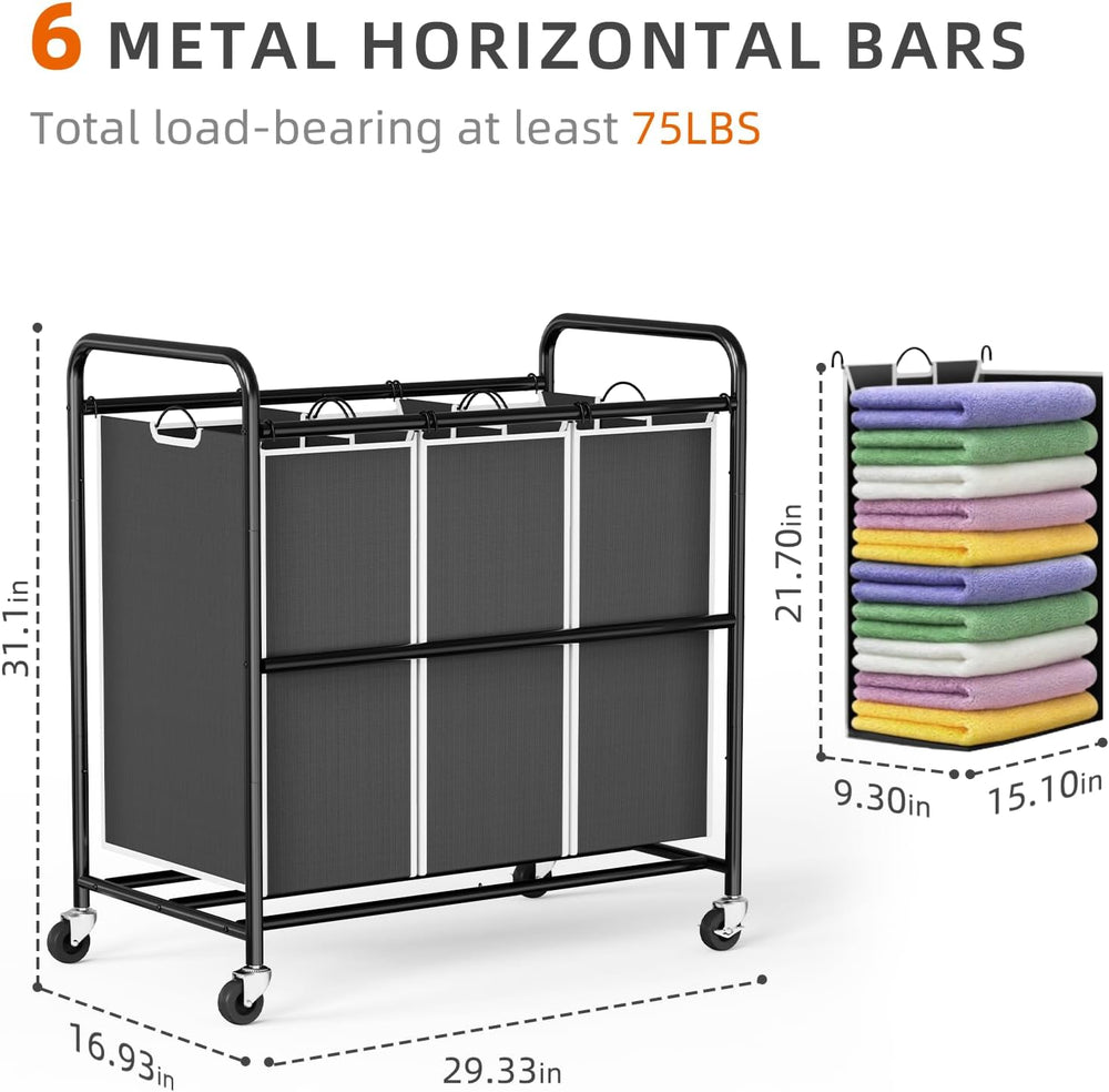 ROMOON Laundry Sorter Hamper 3 Section, Divided Laundry Basket Organizer