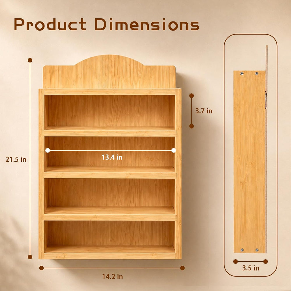 Farmhouse Spice Rack Wall Mounted, 4 Tier Wooden Spice Organizer Shelf for 24...