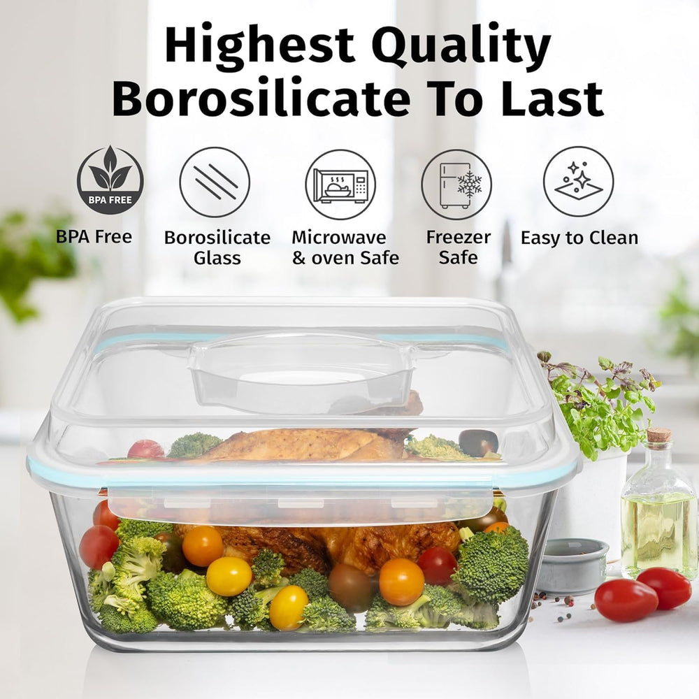 6500 ML / 220 oz / 28 Cup LARGE Glass Food Storage Container with Airtight Lo...