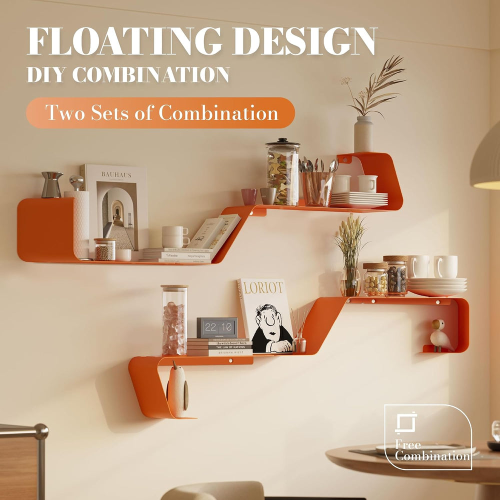 Sttoraboks Floating Wall Shelves Set of 3, Metal Mounted Shelf with Unique De...