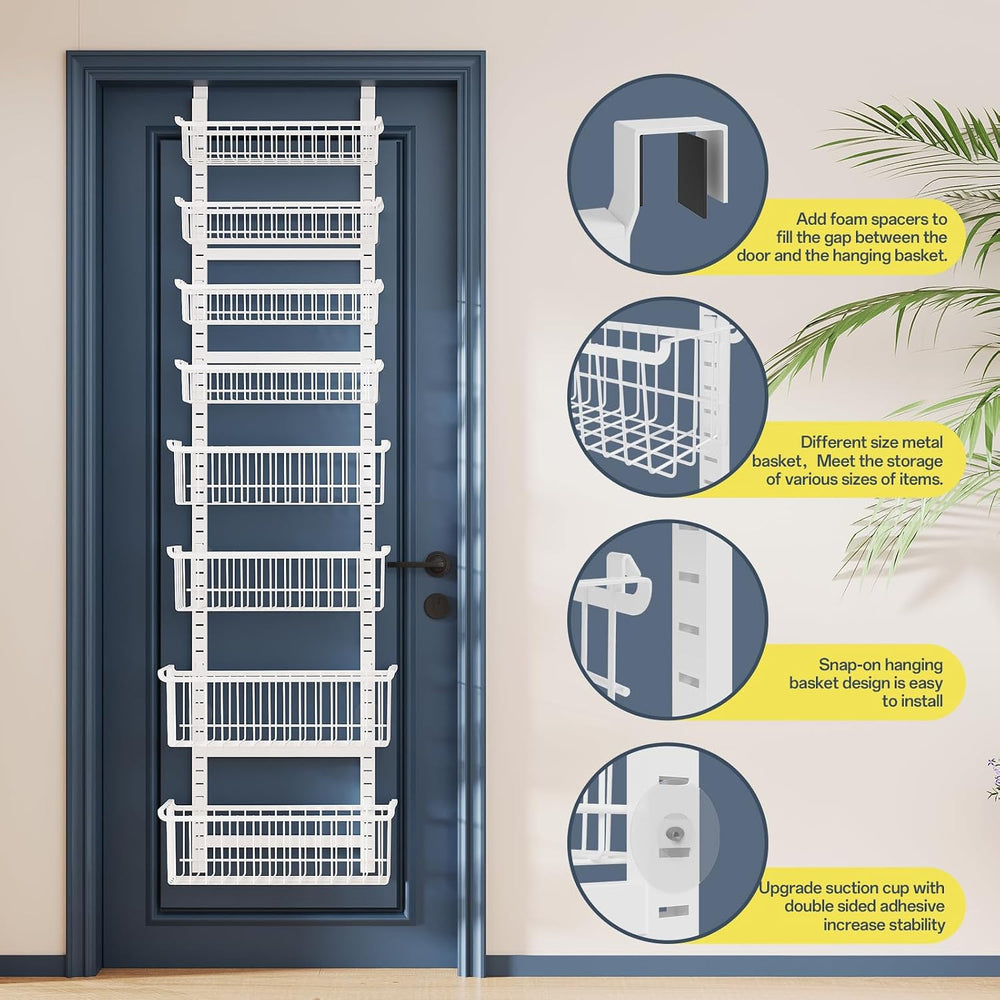 MSERCUOR Over The Door Pantry Organizer, 8-Tier Black Pantry Door Organizer