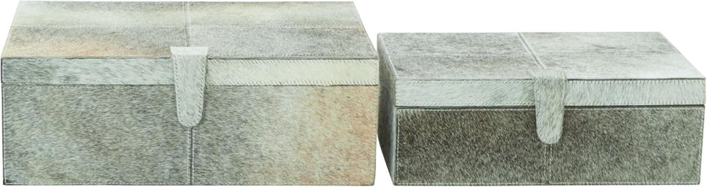 Deco 79 Leather Handmade Box with Hinged Lid, Set of 2 17", 14"W, Gray