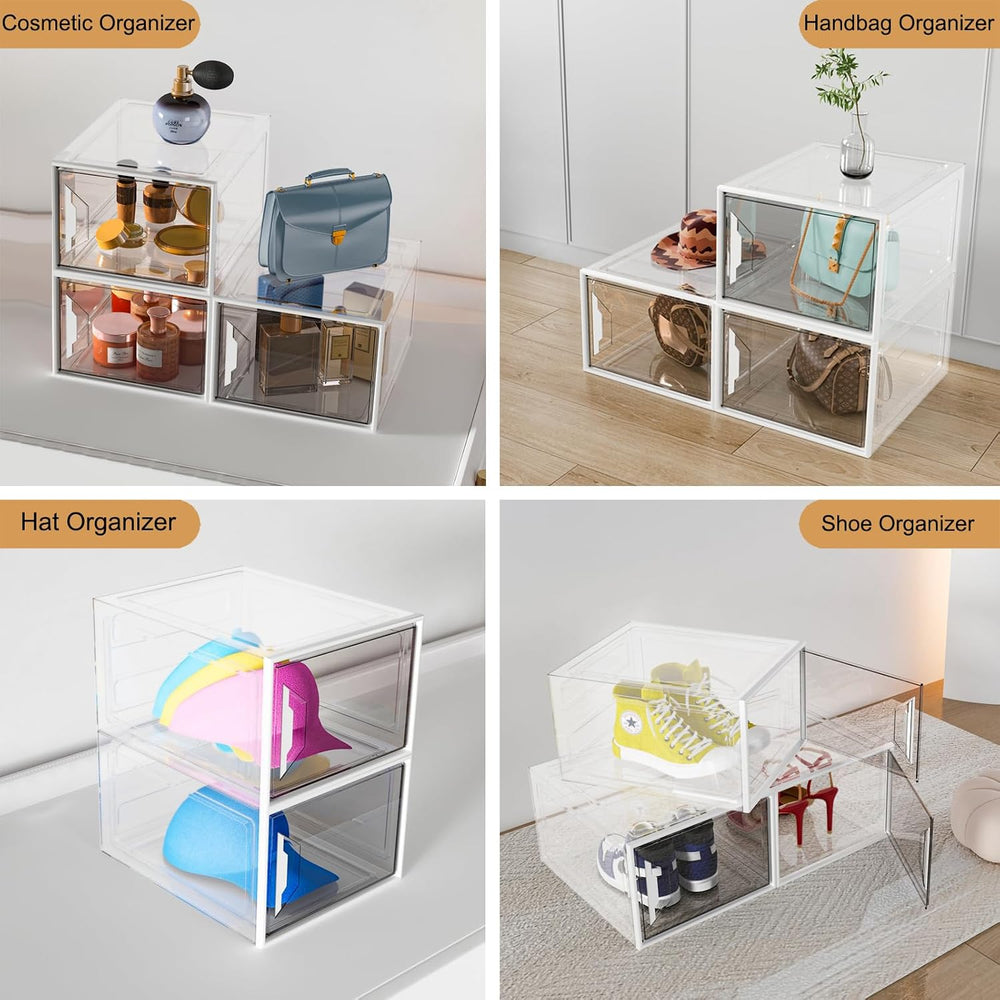 6 Pack Shoe Storage Box Organizer, Clear Thicken Stackable Plastic Shoe Boxes...