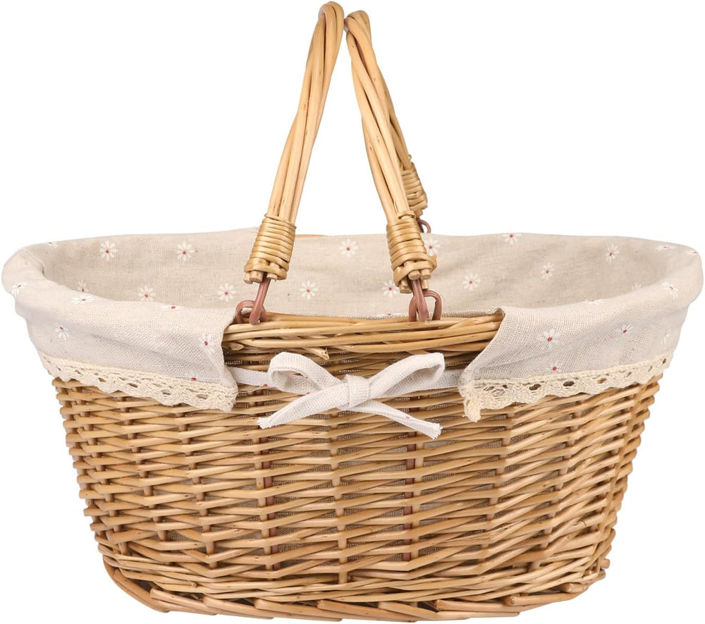 2 Pack Medium Size Oval Willow Basket with Handle, 12.6x9x4.7 Inch Wicker Pic...