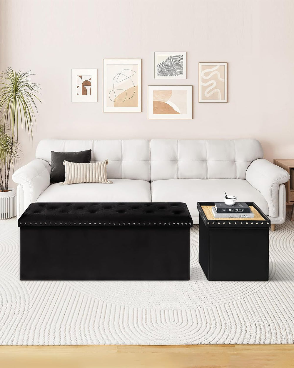B FSOBEIIALEO Storage Ottoman Bench, 43" Velvet Ottoman with Storage, Black