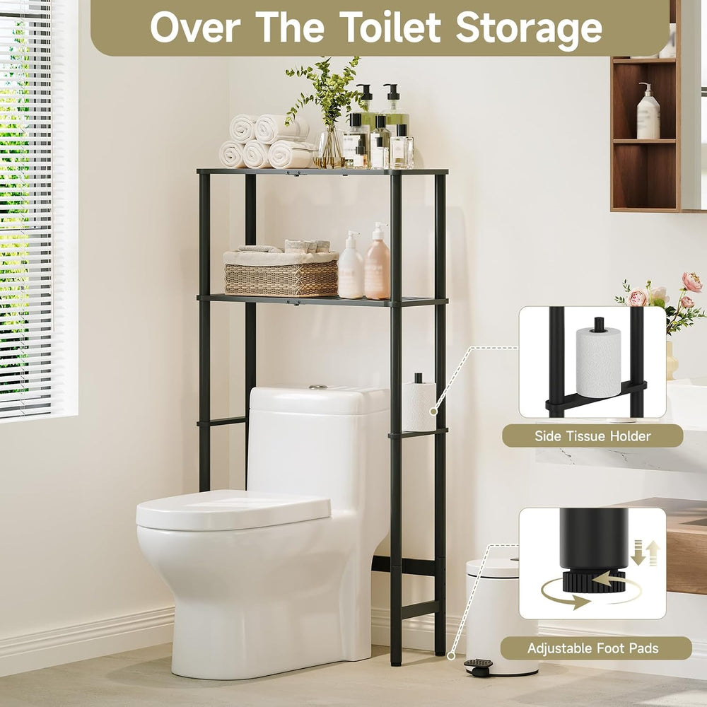 Over The Toilet Storage,2-Tier Bamboo Bathroom Shelf with Paper Holder