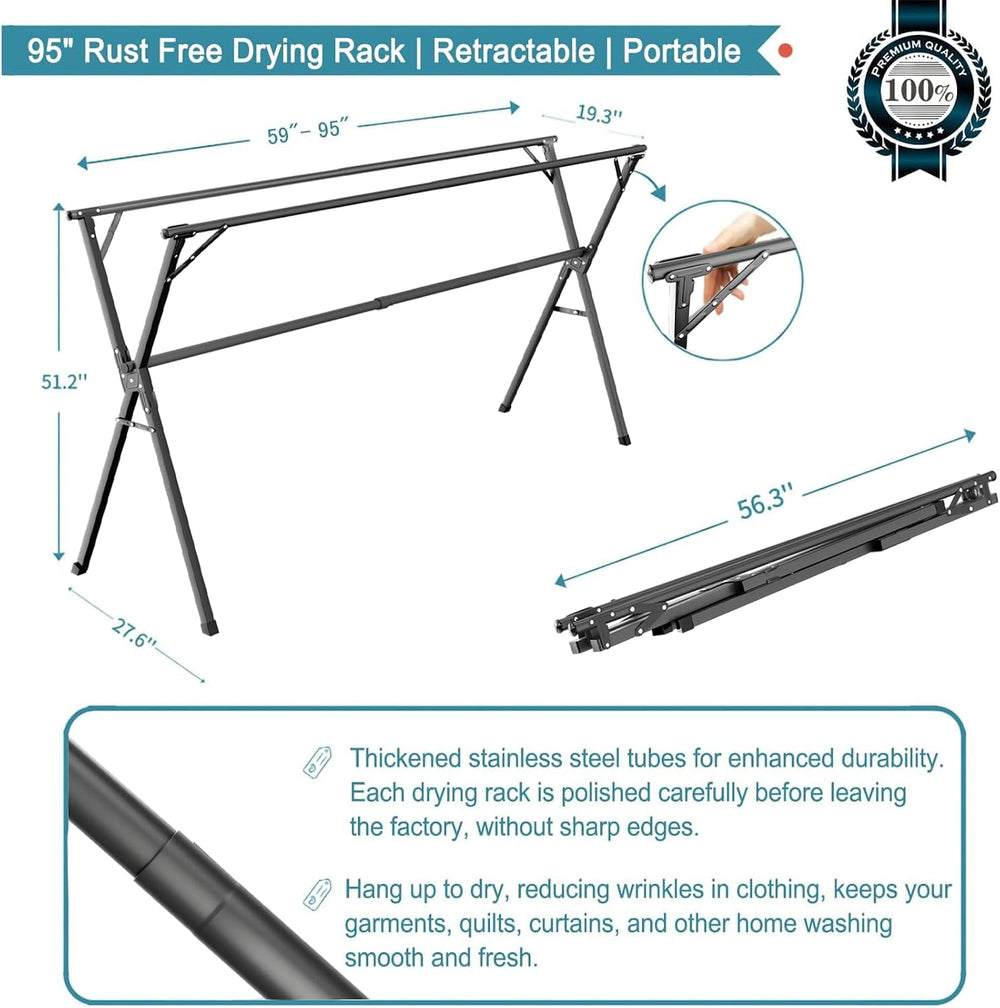 JAUREE 95 Inches Clothes Drying Rack, Drying Rack Clothing Folding Indoor Out...