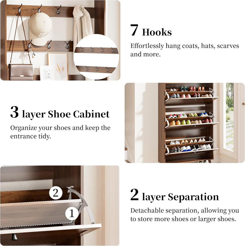 81.8'' Tall Shoe Cabinet with Coat Rack, Narrow Shoe Storage Cabinet ...