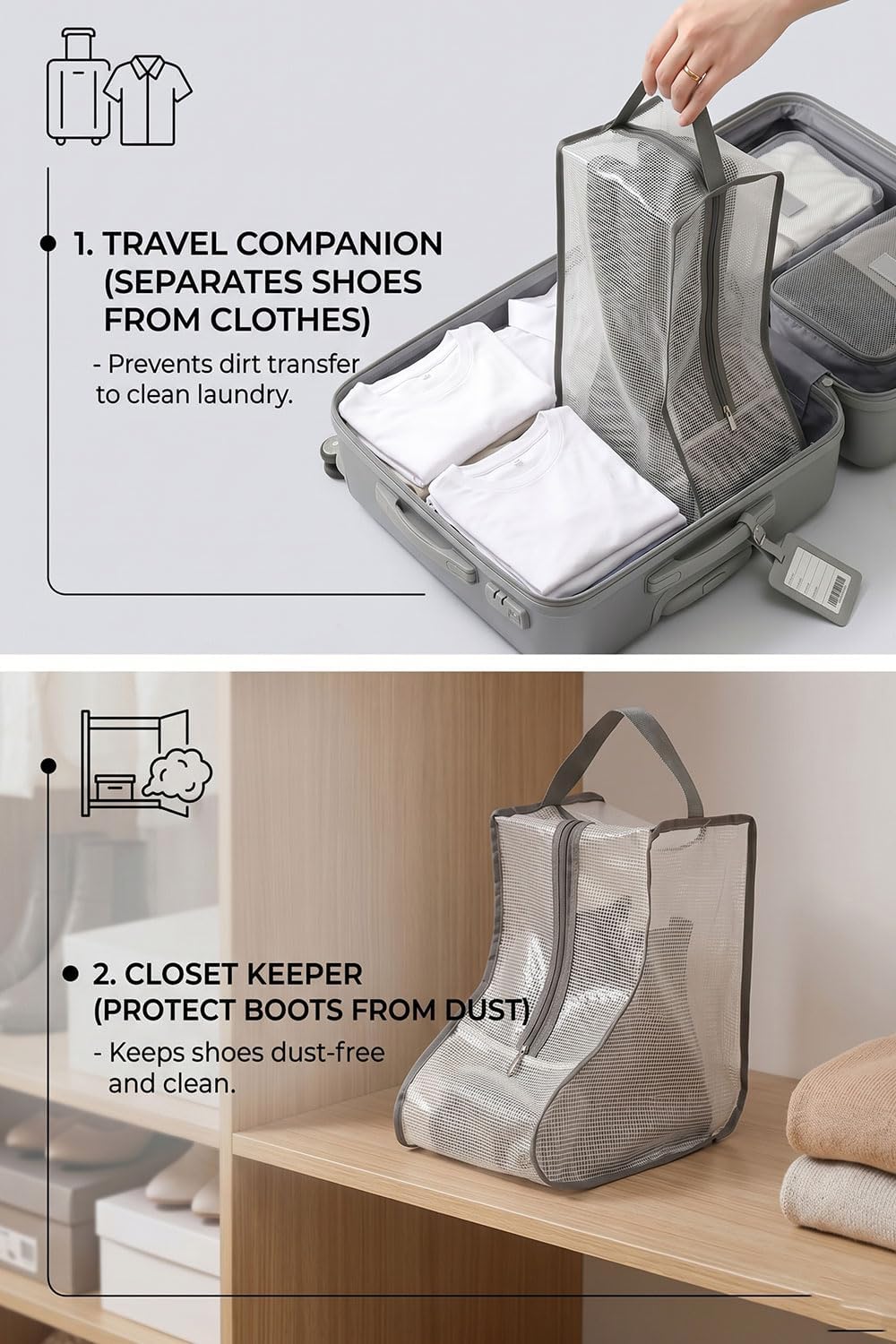 20 Pack Boot Storage Bags, Waterproof PVC Clear Shoe Bags with Zipper and Han...