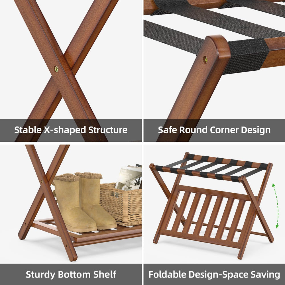 2 Pack Bamboo Luggage Rack for Guest Room, 26.77" Folding Wide Suitcase ...