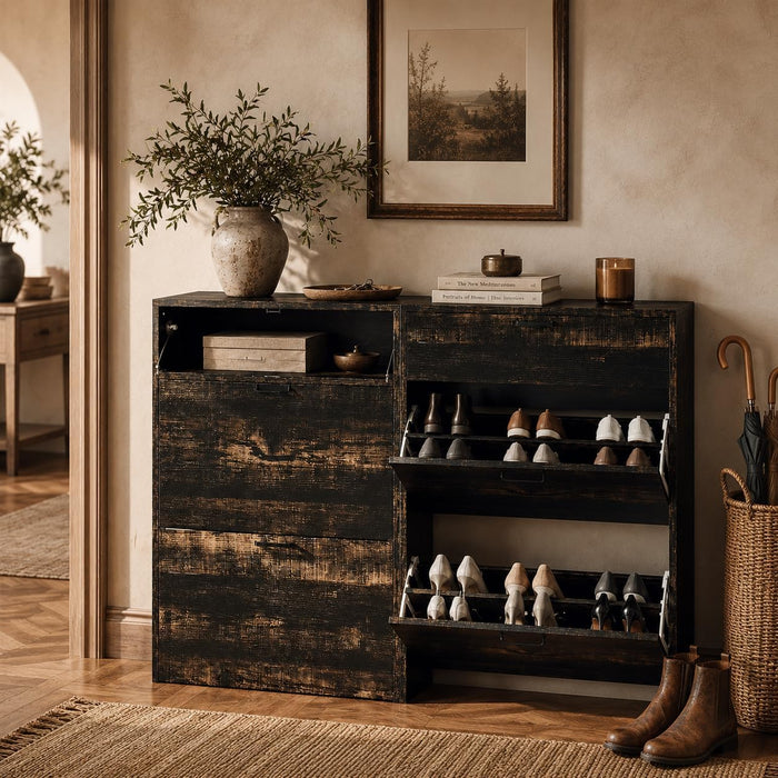 VINGLI Set of 2 Shoe Cabinets Storage for Entryway,2-Pack,Dark Rustic Oak