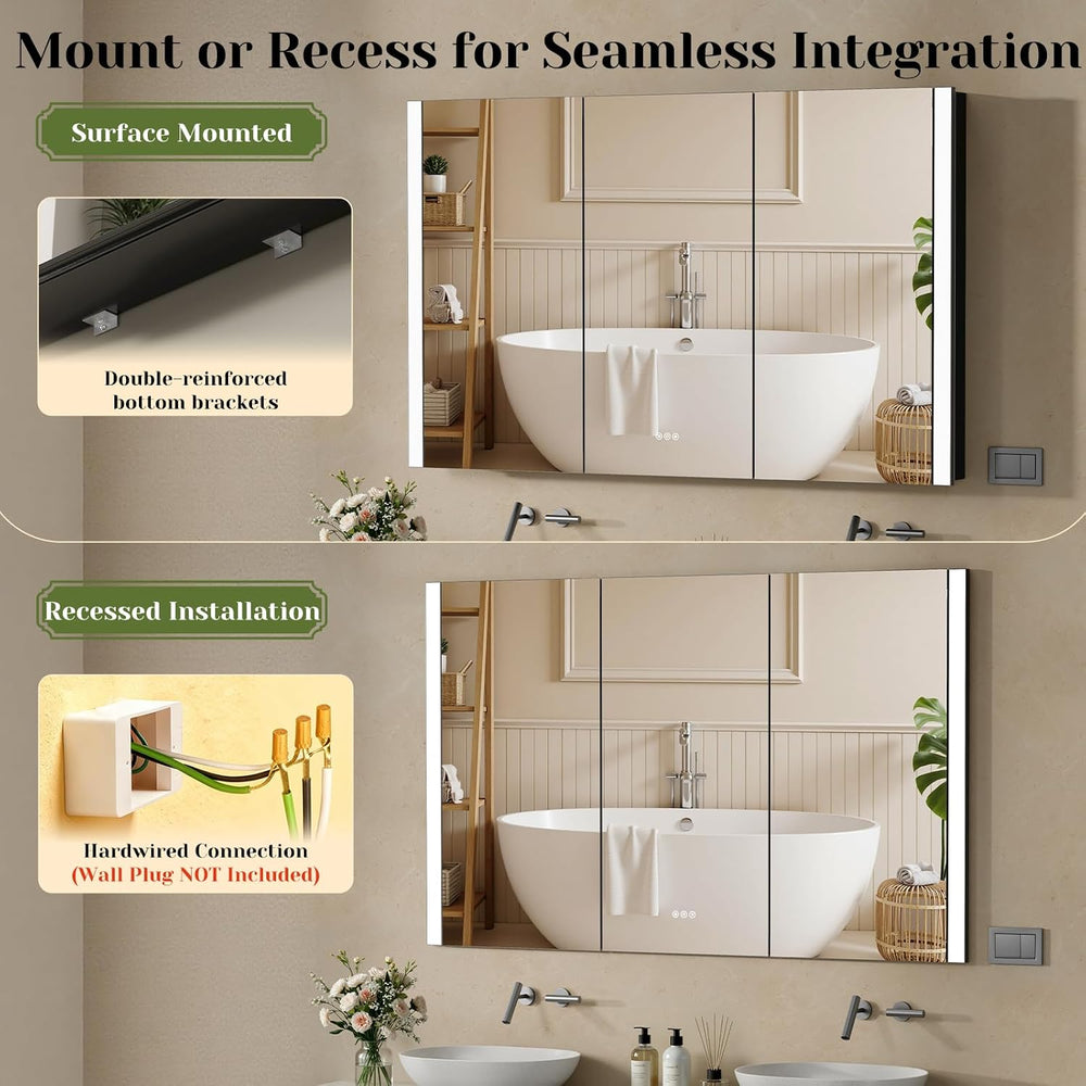 64x40 Inch Lighted Medicine Cabinet with Mirror, Recessed Medicine Cabinet Mi...