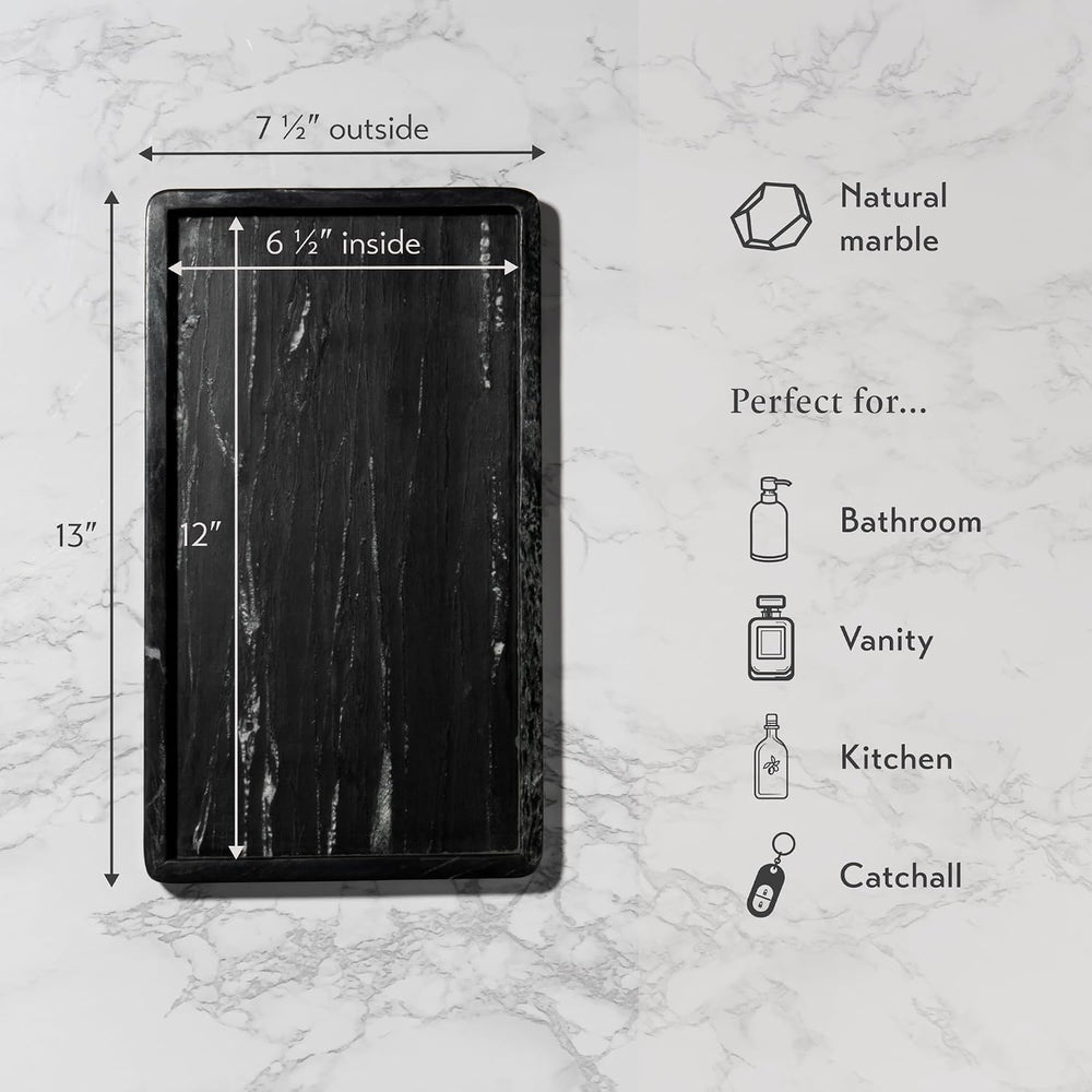 Marble Tray for Bathroom Vanity, Black, Large 13 x 7.5 Inch