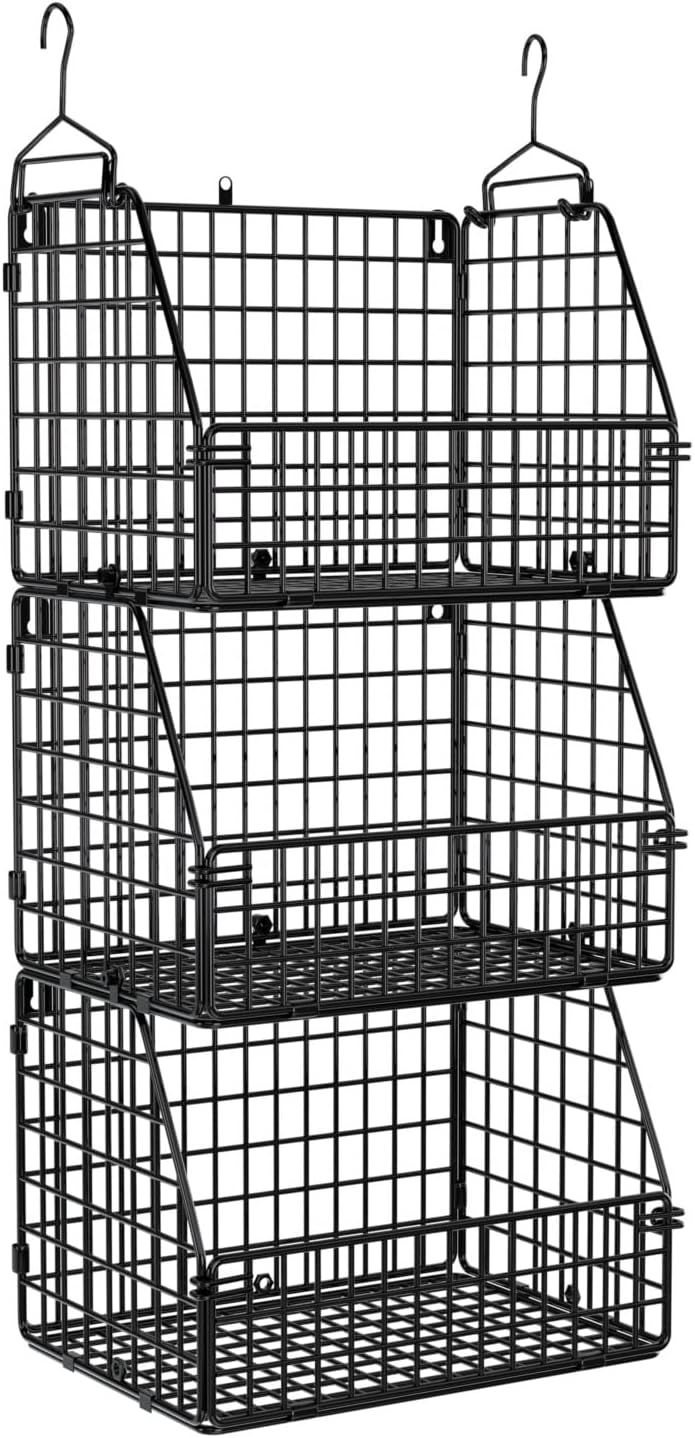 PUPPYCUTE Stackable Wire Storage Baskets for Kitchen Closet Pantry, Hanging C...