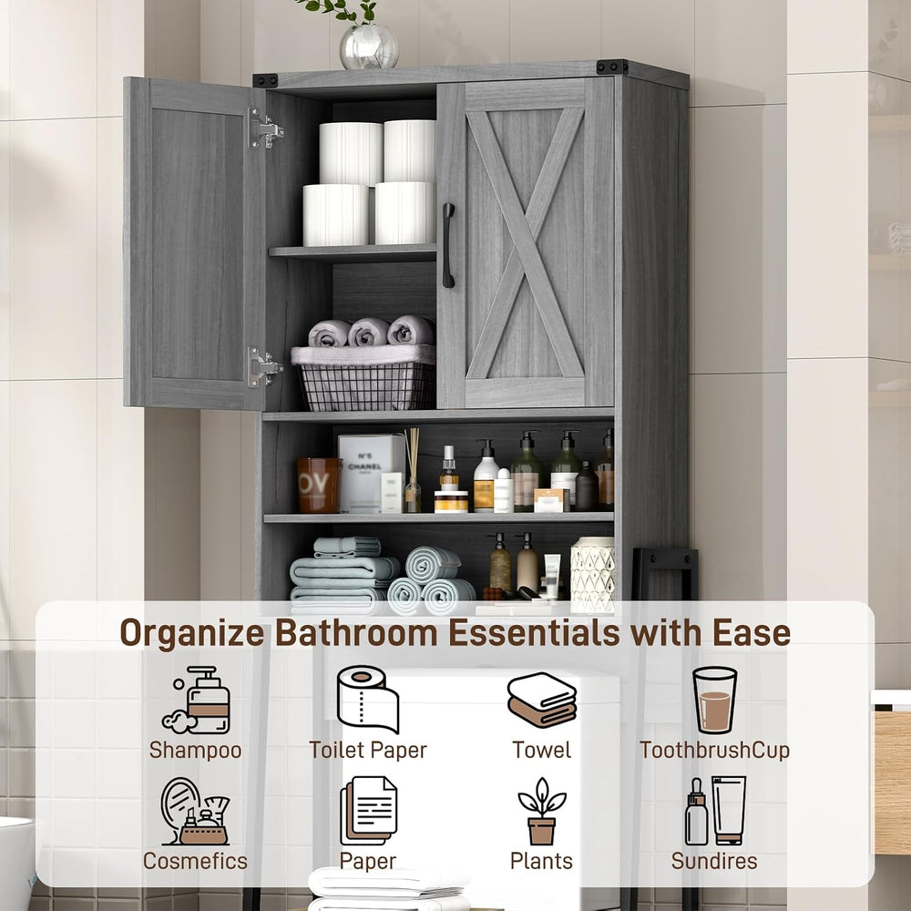 Vabches Metal Frame Over The Toilet Storage Cabinet, Wash Grey
