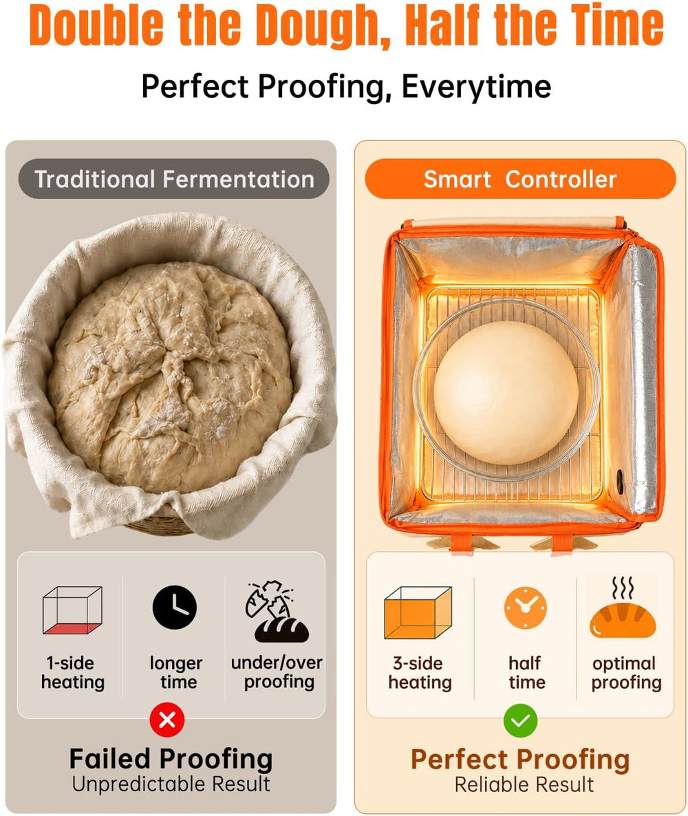Foldable Bread Proofing Box with Temp Control, 3 Side Pockets &Front Window