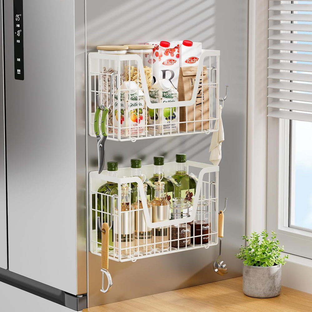 4 Pack Magnetic Shelves For Fridge, White Potato Onion Storage Bin