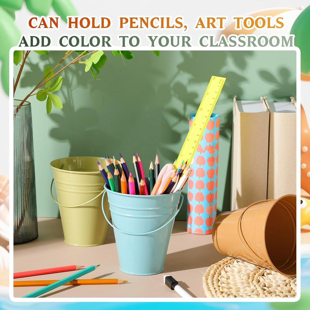 Sadnyy 24 Pack Small Metal Buckets with Handle for Pencil,Morandi