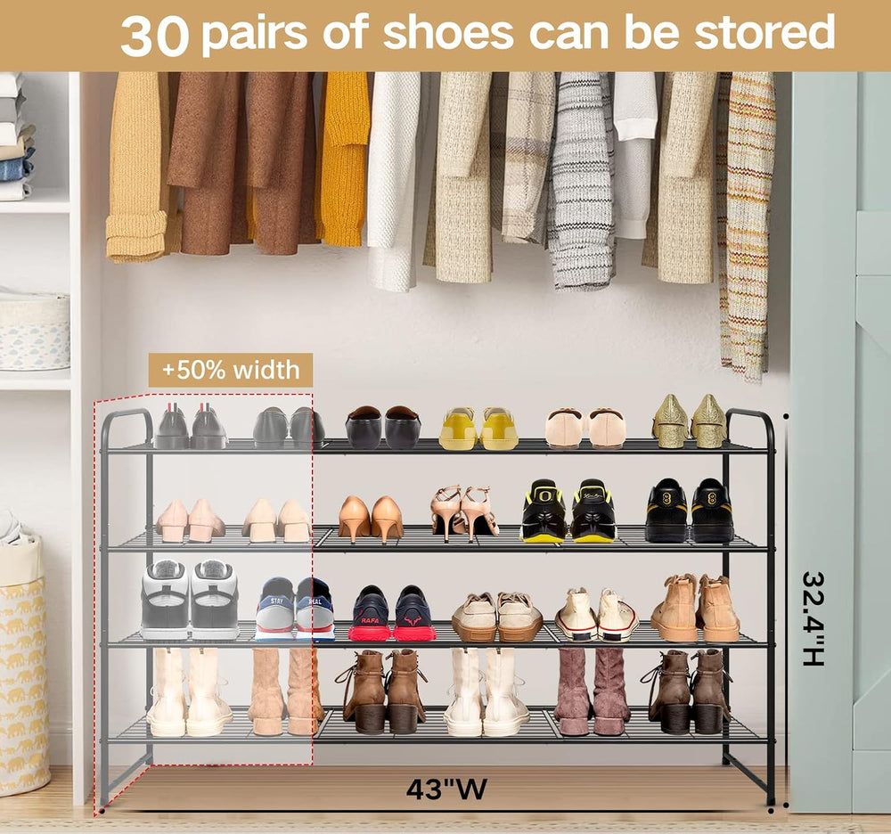 KEETDY 4-Tier Long Shoe Rack for Closet Metal Shoe Organizer for Entryway, Wi...