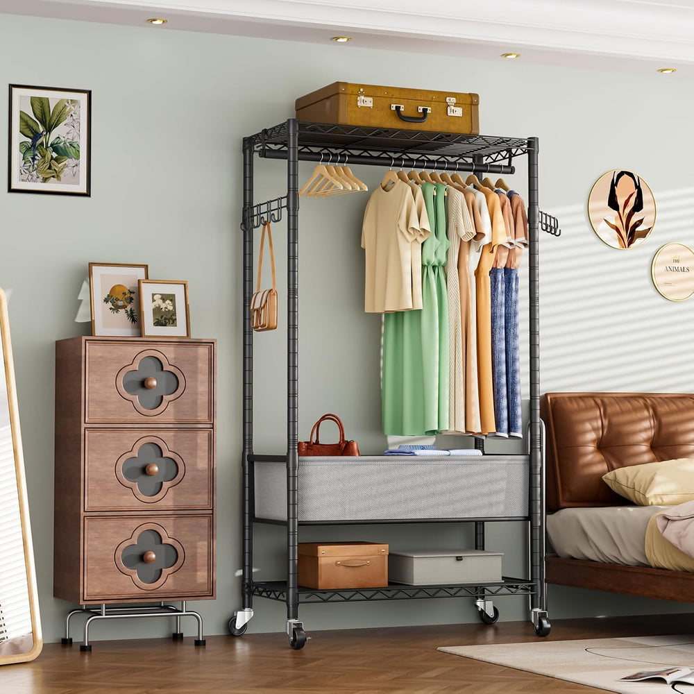 Golpart Heavy Duty Rolling Clothes Rack Wheels Portable Metal Garment Rack